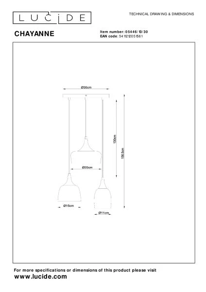 Lucide CHAYANNE - Pendelleuchten - Ø 30 cm - 3xE14 - Schwarz - technisch